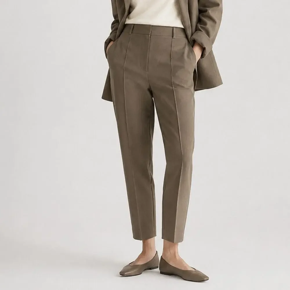Massimo Dutti 5005/905/507 Trousers Womens 6 Green/Tan High-rise Ankle NWT